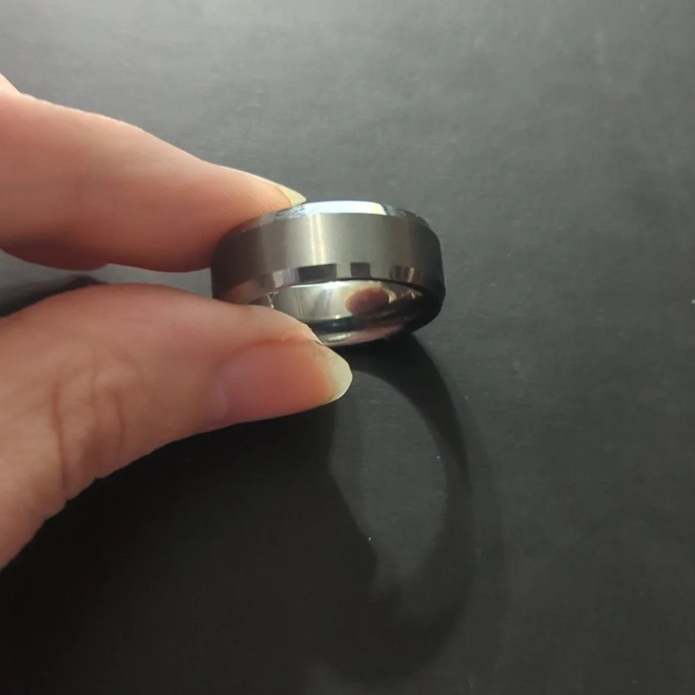Brushed Tungsten Carbide Ring With Polished Stepped Edges - size 9.5